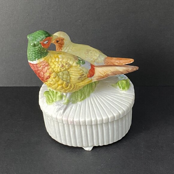 Vintage Japanese Trinket Dish with Pheasants - Porcelain - Flowers - Footed - Picture 2 of 8